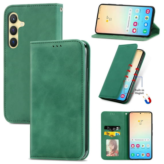 Dteck Shockproof Case for Samsung Galaxy S23 FE, Magnetic PU Leather Flip Back Cover Foldable Cover Card Holder Slot Stand for Galaxy S23 FE 5G,Green
