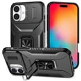 thumbnail image 1 of Dteck Shockproof Case for iPhone 16, with Slide Lens Cover Military Grade Ring Stand Protection Anti-Slip Phone Case, Black, 1 of 8