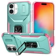 thumbnail image 1 of Dteck Shockproof Case for iPhone 16, with Slide Lens Cover Military Grade Ring Stand Protection Anti-Slip Phone Case, Green, 1 of 8