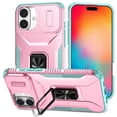 thumbnail image 1 of Dteck Shockproof Case for iPhone 16, with Slide Lens Cover Military Grade Ring Stand Protection Anti-Slip Phone Case, Rosegold, 1 of 8