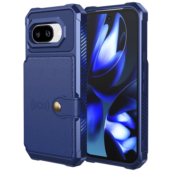 Dteck Shockproof Faux Leather Wallet Cell Phone Case for Google Pixel 10A,Blue