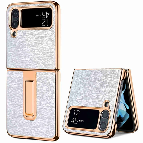 Dteck Shockproof Phone Case for Samsung Galaxy Z Flip 4 5G Military Grade Protection Heavy Duty Bumper Slim Hard Rugged Built-in Kickstand Protective Cover,White