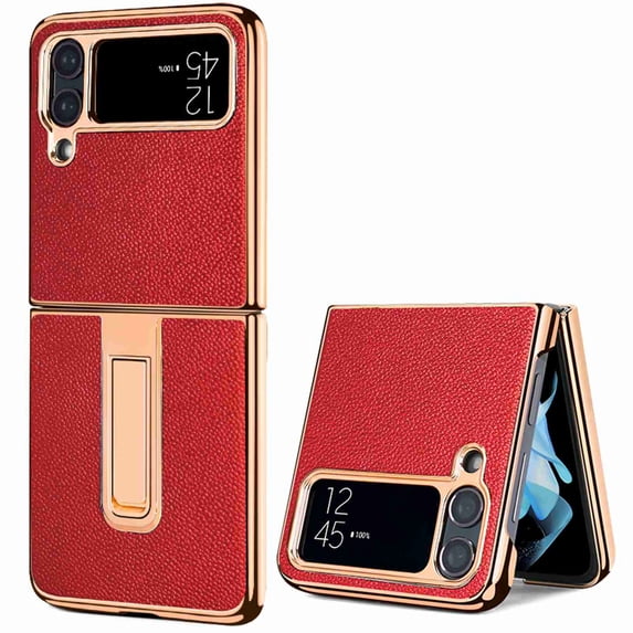 Dteck Shockproof Phone Case for Samsung Galaxy Z Flip 4 5G Military Grade Protection Heavy Duty Bumper Slim Hard Rugged Built-in Kickstand Protective Cover,Red