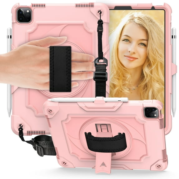 Dteck Shoulder Strap Case for Apple iPad Air 4th Generation (2020 Released) 10.9-inch,Shockproof Armor Rubber Hybrid 3-Layer Protection Back Cover without Screen Protector,Rosegold