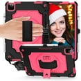 thumbnail image 1 of Dteck Shoulder Strap Case for Apple iPad Air 4th Generation (2020 Released) 10.9-inch,Shockproof Armor Rubber Hybrid 3-Layer Protection Back Cover without Screen Protector,Rose+Black, 1 of 6