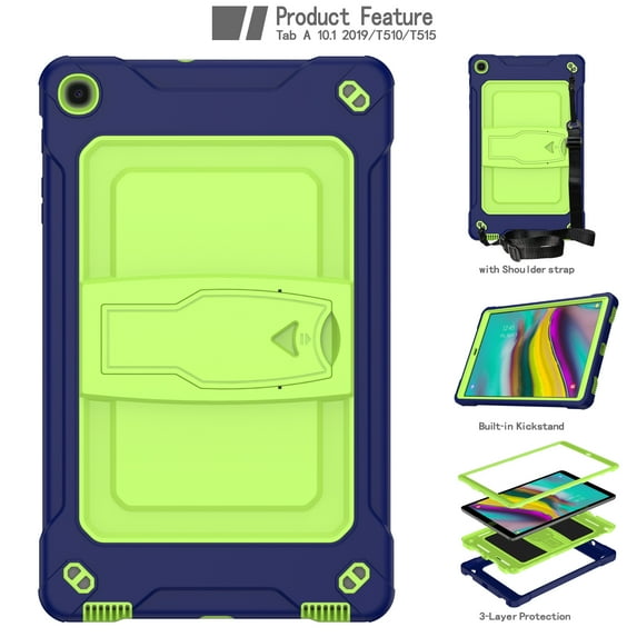 Dteck with Shoulder Strap Case for Samsung Galaxy Tab A 10.1" SM-T510 T515 (2019 Released) 10.1-inch,Shockproof Armor Rubber Hybrid Hard Protective Shell Back Kickstand Cover,Navy+Olivine