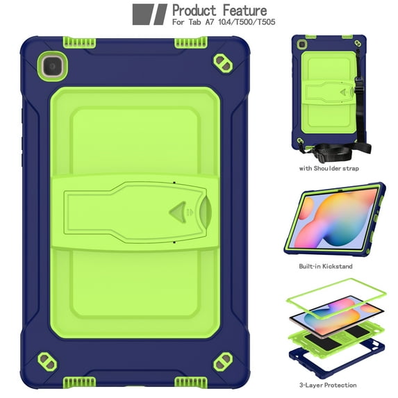 Dteck Shoulder Strap Case for Samsung Galaxy Tab A7 10.4" SM-T500 T505 (2020 Released) 10.4-inch,Shockproof Armor Rubber 3-Layer Protection Kickstand Cover without Screen Protector,Navy+Olivine