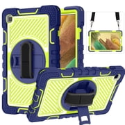 Dteck with Shoulder Strap Case for Samsung Galaxy Tab A7 Lite 8.7-inch SM-T220 T225 (2021 Released),360 Degree Rotation Shockproof Rubber 3-Layers Protection Case Hybrid Kickstand Cover,Navy+Olivine