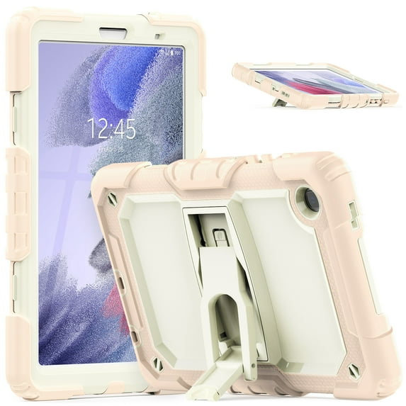Dteck with Shoulder Strap Case for Samsung Galaxy Tab A7 Lite 8.7-inch SM-T220 T225 (2021),Shockproof Rugged Rubber 3-Layers Protection Armor Case Hybrid Hard Kickstand Cover,Rosegold