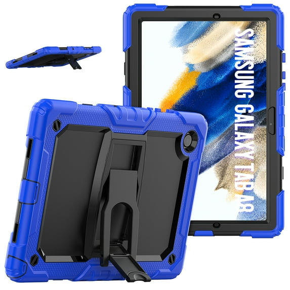 Dteck with Shoulder Strap Case for Samsung Galaxy Tab A8 10.5-inch X200 X205 X207,Shockproof Rugged Rubber 3-Layers Protection Armor Case Hybrid Hard Kickstand Cover,Darkblue