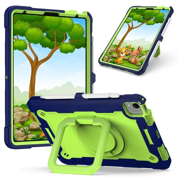 Dteck Shoulder Strap Case for iPad Air 5th 4th Generation 10.9-inch,Shockproof Rubber Heavy Duty Hybrid iPad Pro 11" 2020/2018 Protective Drop-Proof Protection Kickstand Cover,Navy+Olivine