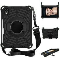 Dteck with Shoulder Strap Case for iPad mini 6th Generation 8.3-inch, Heavy Duty Rugged Shockproof Case with Adjustable Hand Strap,Rotating Kickstand Rubber Cover,Black