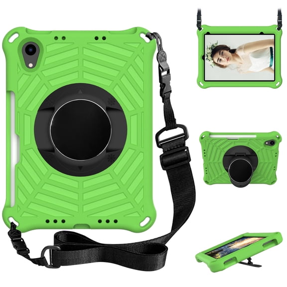 Dteck with Shoulder Strap Case for iPad mini 6th Generation 8.3-inch, Heavy Duty Rugged Shockproof Case with Adjustable Hand Strap,Rotating Kickstand Rubber Cover,Green
