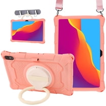 Dteck Silicone Case for Samsung Galaxy Tab S9 FE 5G 10.9" / S9 / S8 / S7 11" Tablet, 360 Rotating Hand Grip Stand Lightweight Shock Proof Protective Cover with Pencil Holder Shoulder Strap,Pink