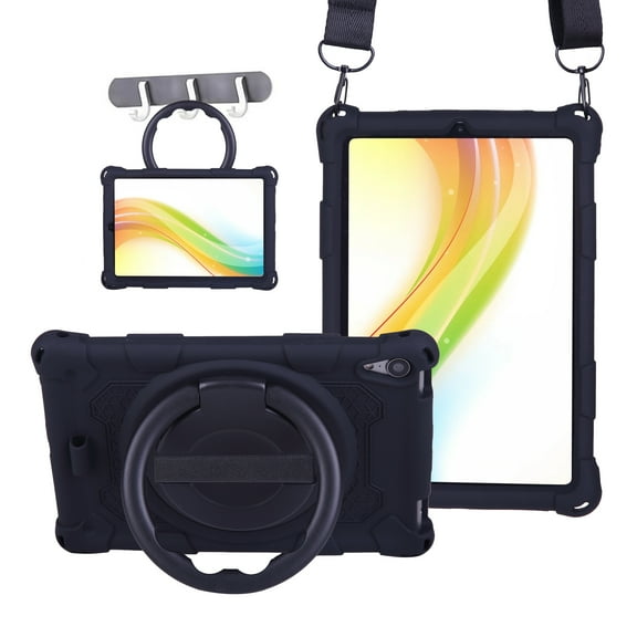 Dteck Silicone Case for iPad mini 7 (A17 Pro) 2024 / mini 6th Gen 2021, 360 Rotating Hand Grip Stand Lightweight Shock Proof Protective Cover with Shoulder Strap for iPad mini 8.3",Black