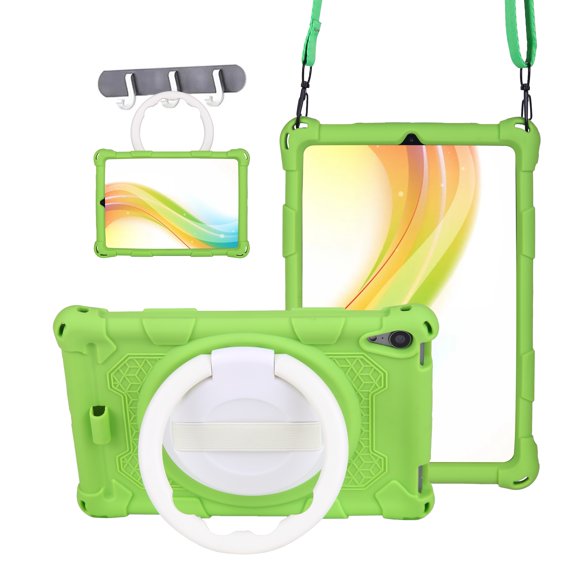 Dteck Silicone Case for iPad mini 7 (A17 Pro) 2024 / mini 6th Gen 2021, 360 Rotating Hand Grip Stand Lightweight Shock Proof Protective Cover with Shoulder Strap for iPad mini 8.3",Green