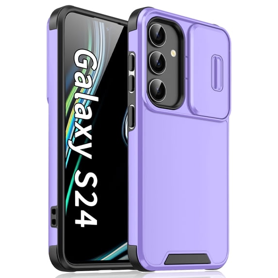 Dteck Slide Lens Protective Case for Samsung Galaxy S24 FE, Shockproof Dual Layer Heavy Duty Military Grade Protective Cover, Purple