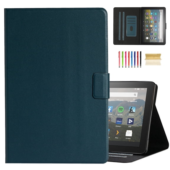 Dteck Slim Case For ALL-NEW Kindle Fire HD 8 and HD 8 Plus (10th Generation, 2020 Release), Slim Fit PU Leather Folio Flip Case Multi-angle Standing Cover Auto Wake Sleep, Deep Green