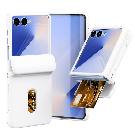 Dteck Slim Case for Samsung Galaxy Z Flip 7 with Magnetic Hinge Protection and Card Holder, Hard PC All-Inclusive Case for Samsung Galaxy Z Flip 7, White