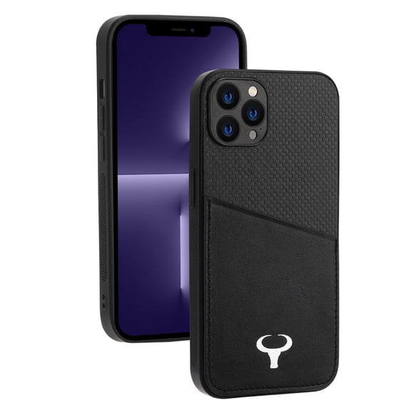 Dteck Slim Case for iPhone 13 Pro Max with Credit Card Holder, Luxury PU Leather Protective Cover with Camera Lens Protector, Black