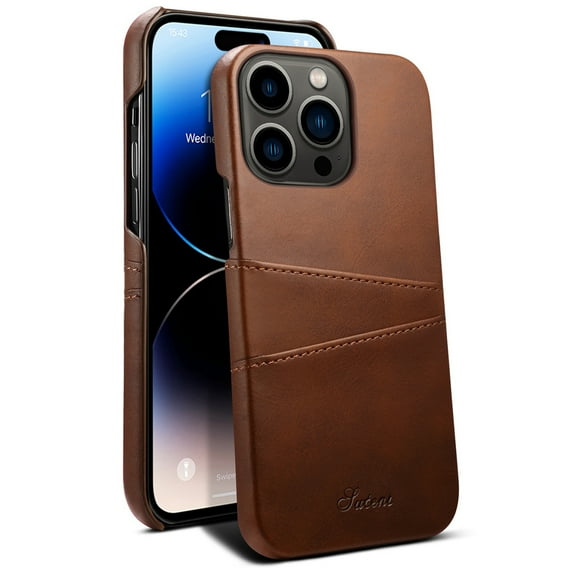 Dteck Slim Case for iPhone 14 Plus, iPhone 14 Plus Wallet Back Case with Card Holder, Shockproof Hard Protective Phone Cover,Brown