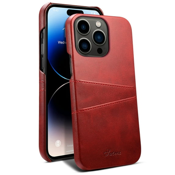 Dteck Slim Case for iPhone 14, iPhone 14 Wallet Back Case with Card Holder, Shockproof Hard Protective Phone Cover,Red