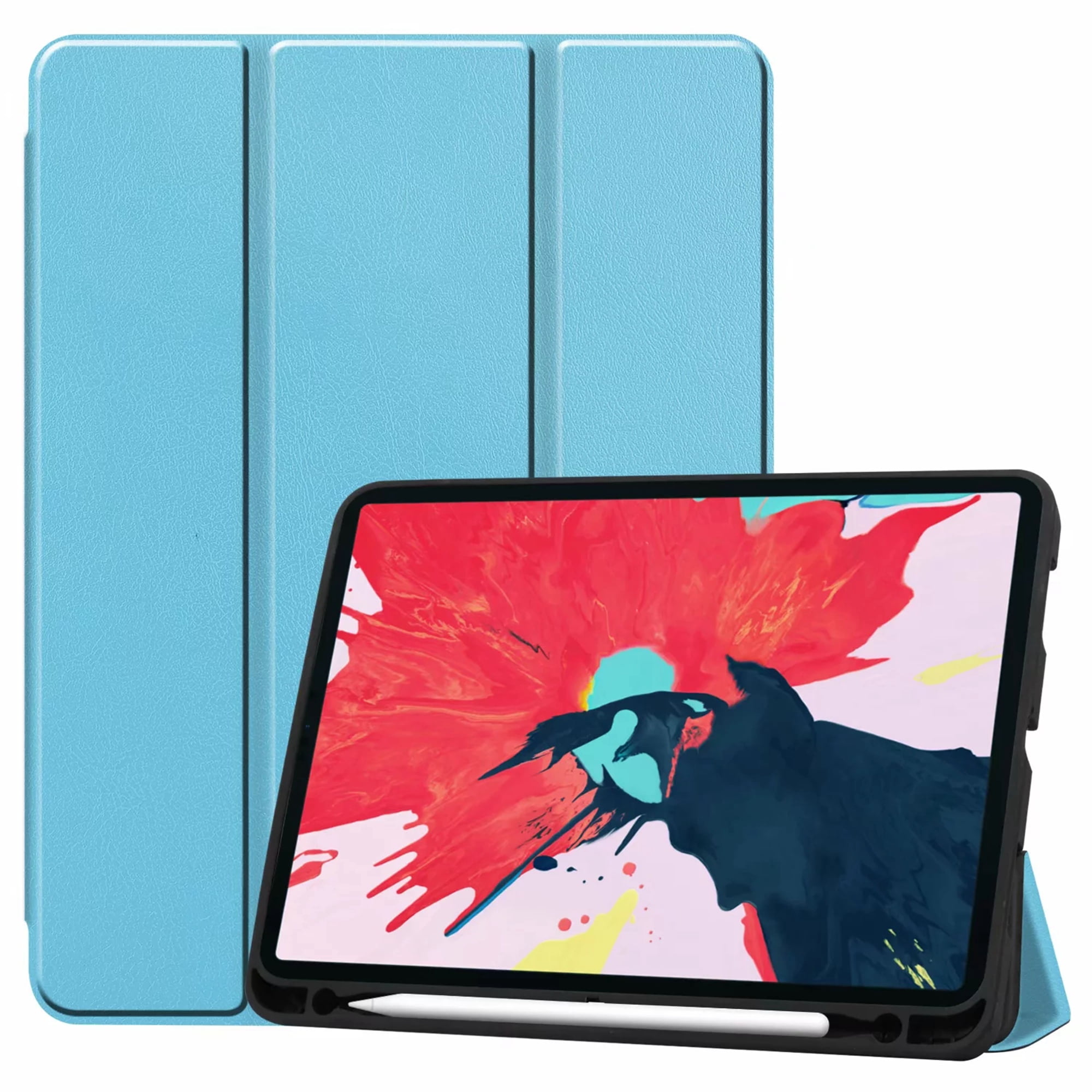 Dteck Slim Fit Case For New iPad Pro 11 inch 2020 with Pencil Holder, [Support Apple Pencil Wireless Charging] Tri-Fold Stand Magnetic Flip Auto Wake Sleep Case Cover For iPad A2068 A2230, Light Blue
