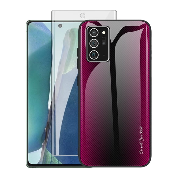 Dteck Slim Fit Case For Samsung Galaxy Note 20 5G / Note 20 with Tempered Glass Screen Protector, Lightweight Ultra Thin TPU Frame Case Glossy Colorful Glass Back Protective Cover, 04# Purple/Black