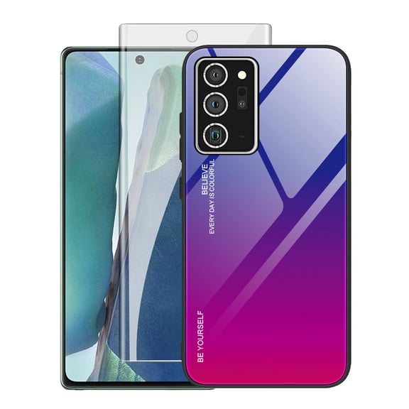 Dteck Slim Fit Case For Samsung Galaxy Note 20 Ultra 5G with Tempered Glass Screen Protector, Lightweight Ultra Thin TPU Frame Case Glossy Colorful Glass Back Protective Cover, 09# Purple/Rose