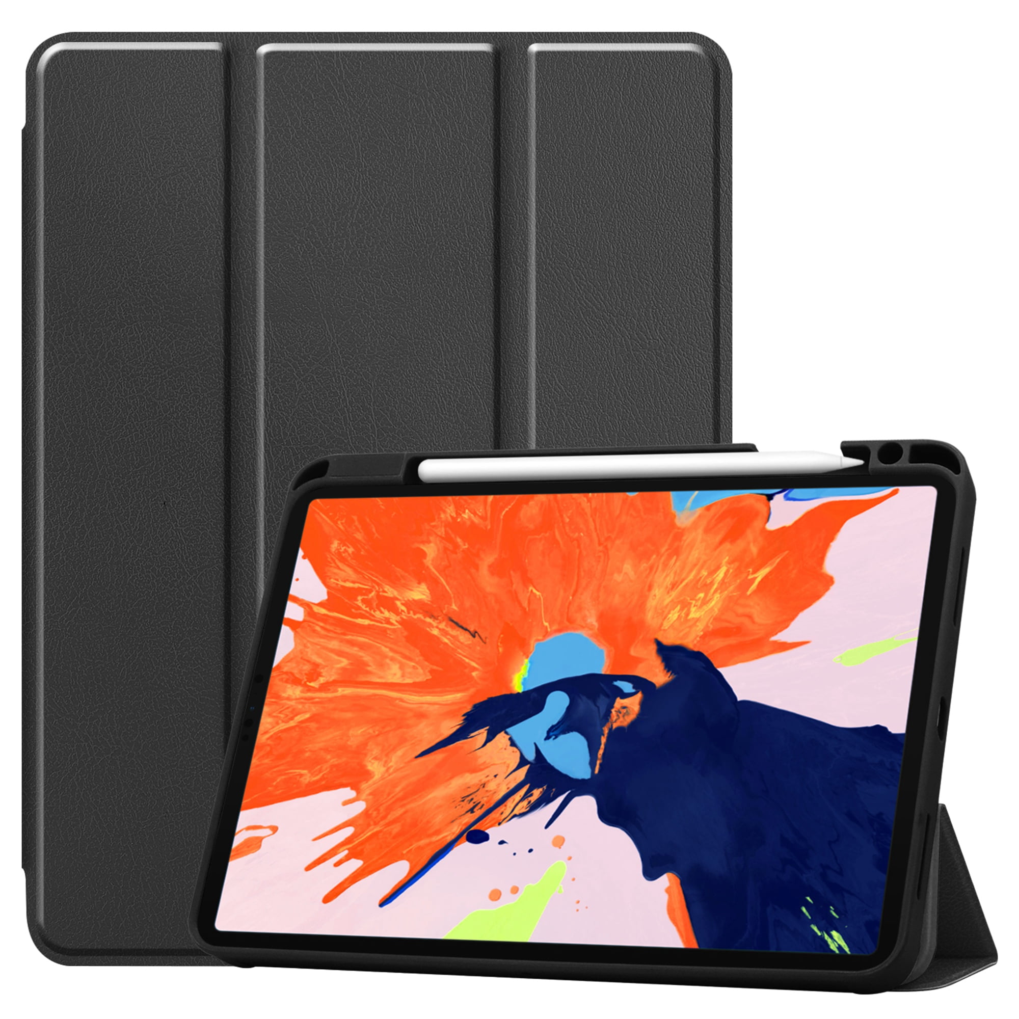 Dteck Slim Fit Case For iPad Pro 12.9 inch 2020 4th Generation with Built-in Pencil Holder, [Support Apple Pencil Wireless Charging] Tri-Fold Stand Magnetic Flip Auto Wake Sleep Case CoverBlack