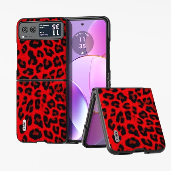 Dteck Slim Fit Moto Razr 40 2023 Case, Lepoard Pattern Hard PC Back Cover Wireless Charging Support Lightweight Shockproof Case Cover for Motorola Razr 40 2023,Red
