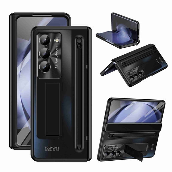 Dteck Slim Fit for Z Fold 6 Case with S Pen & S Pen Holder, Tempered Glass Screen Protector & Adjustable stand Hinge Protection Shockproof Lightweight Full Protective Cover for Z Fold 6 5G,Black