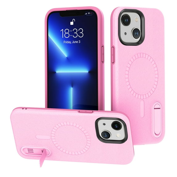 Dteck Slim Magnetic MagSafe Case for iPhone 14 Clear Transparent Anti-Yellowing with Hidden Bracket Kickstand Heavy Duty Shockproof Design Full Body Protective Case For iPhone 14,Pink