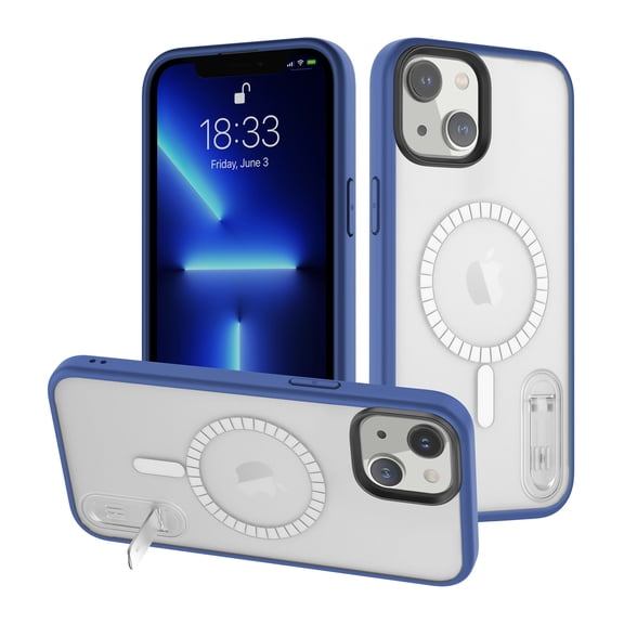 Dteck Slim Magnetic MagSafe Case for iPhone 14 Clear Transparent Anti-Yellowing with Hidden Bracket Kickstand Heavy Duty Shockproof Design Full Body Protective Case For iPhone 14,B