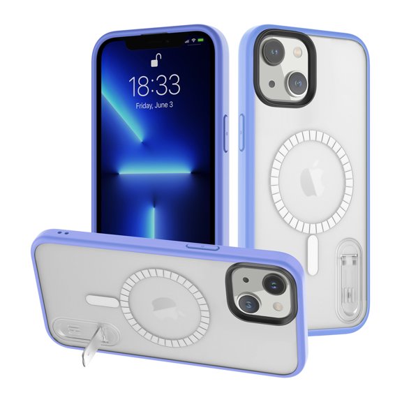Dteck Slim Magnetic MagSafe Case for iPhone 14 Plus Clear Transparent Anti-Yellowing with Hidden Bracket Kickstand Heavy Duty Shockproof Design Full Body Protective Case For iPhone 14 Plus,G