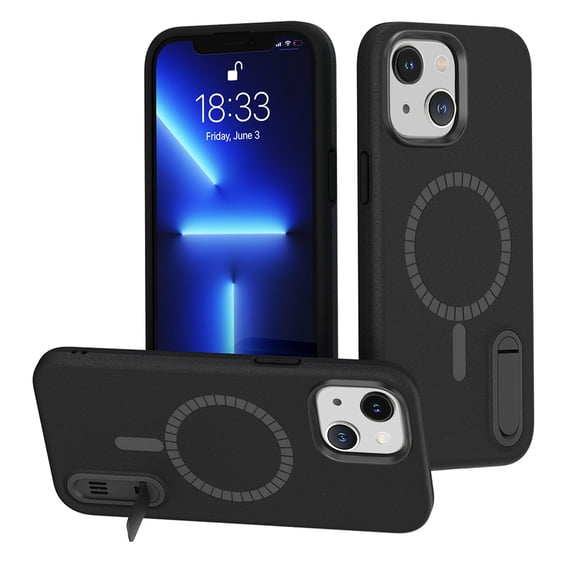 Dteck Slim Magnetic MagSafe Case for iPhone 14 Plus Clear Transparent Anti-Yellowing with Hidden Bracket Kickstand Heavy Duty Shockproof Design Full Body Protective Case For iPhone 14 Plus,Black