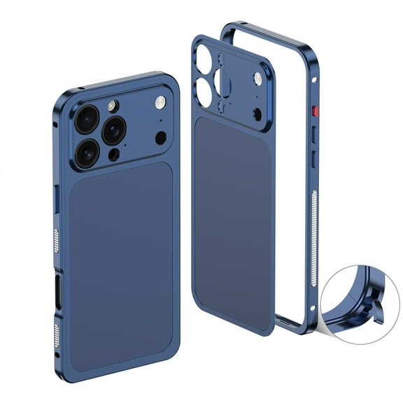 Dteck Slim Metal Case for iPhone 16 Pro, Aluminum Frame Protection with Camera Lens Cover,Minimalist Design,Titanium Blue