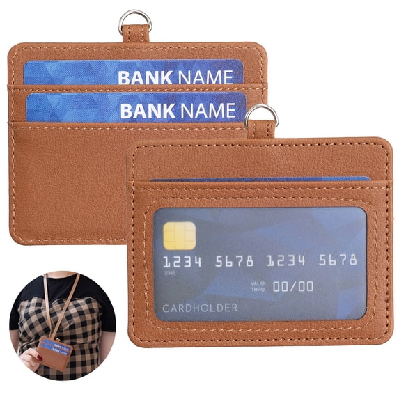 Dteck Slim Minimalist Wallet with Neck Strap, Front Pocket Wallets, Credit Card Holder for Men Women, Brown