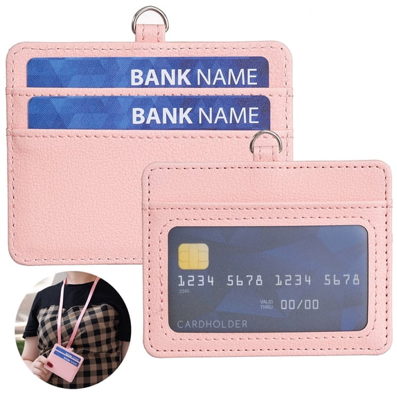 Dteck Slim Minimalist Wallet with Neck Strap, Front Pocket Wallets, Credit Card Holder for Men Women, Pink