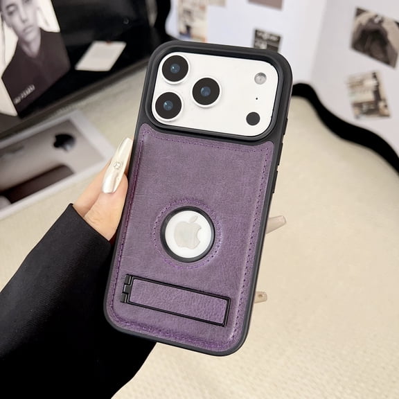 Dteck Slim PU Leather Case for iPhone 17, Shockproof Protective with Hidden Folding Kickstand Phone Cases with Built-in Invisible Stand Cover, Purple