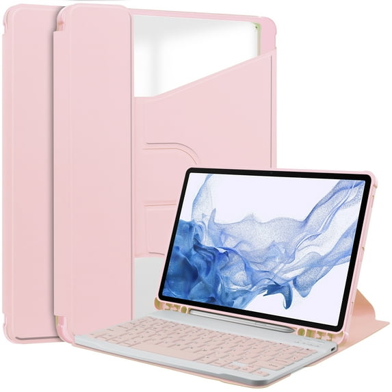 Dteck Slim Smart Rotating Stand Case for Samsung Galaxy Tab S9 Case 11 inch with Built-in S Pen Holder, Multi-Angle Viewing Stand Protective Case with Soft TPU Back, Auto Sleep/Wake Cover,Pink