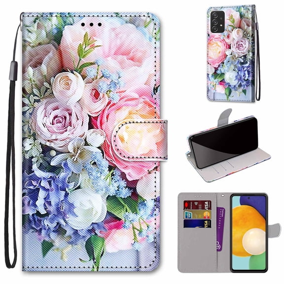 Dteck Slim Wallet Folio Flip Case for Samsung Galaxy A53 5G, Galaxy A53 PU Leather Case with Credit Card Holder, Strong Magnetic Clasps Kickstand Wallet Case for Samsung A53 5G,4-Flower