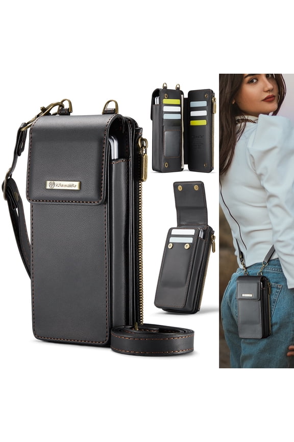 Small Crossbody Samsung Galaxy Z Fold 6/5/4/3/2 Bag for Women, RFID Blocking Shoulder Handbag Strap Wallet Purse with Card Slots for Samsung Galaxy Fold Series,Black