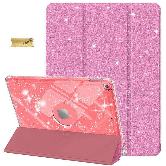 Dteck Smart Case for 9th 8th 7th Generation 10.2 inch,Leather Glittering Sparkly Folio Shockproof Sparkly Crystal Clear Back Cover Stand Case for iPad 10.2" 2021/2020/2019,Pink