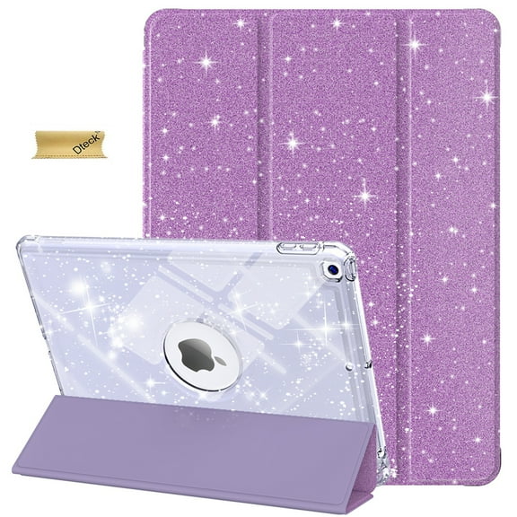 Dteck Smart Case for 9th 8th 7th Generation 10.2 inch,Leather Glittering Sparkly Folio Shockproof Sparkly Crystal Clear Back Cover Stand Case for iPad 10.2" 2021/2020/2019,Purple
