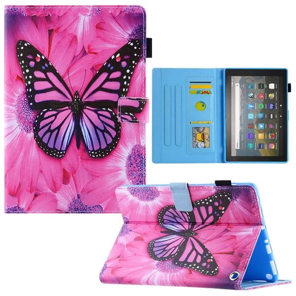 Dteck Smart Case for Amazon Fire HD 10 2021/HD10 Plus 2021 10.1-inch,Magnetic Card Holder Wallet Patterned Automatic wake/sleep Case PU Leather Kickstand Shockproof Folio Cover,Flowers and Butterfly