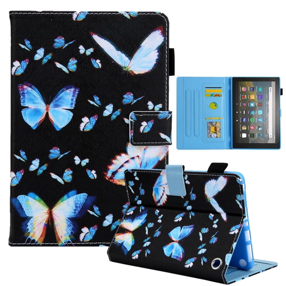 Dteck Smart Case for Amazon Fire HD 10 2021/HD10 Plus 2021 10.1-inch,Magnetic Card Holder Wallet Patterned Automatic wake/sleep Case PU Leather Kickstand Shockproof Folio Cover,Blue Butterfly