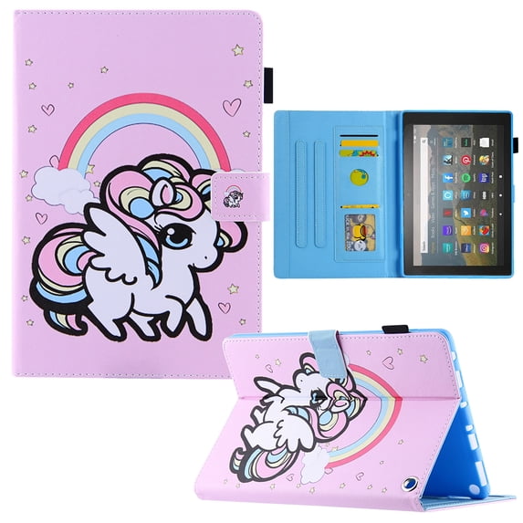 Dteck Smart Case for Amazon Fire HD 10 2021/HD10 Plus 2021 10.1-inch,Magnetic Card Holder Wallet Patterned Automatic wake/sleep Case PU Leather Kickstand Shockproof Folio Cover,Rainbow and Horse