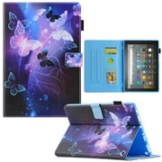 Dteck Smart Case for Amazon Fire HD 10 2021/HD10 Plus 2021 10.1-inch,Magnetic Card Holder Wallet Patterned Automatic wake/sleep Case PU Leather Kickstand Shockproof Folio Cover,Purple Butterfly