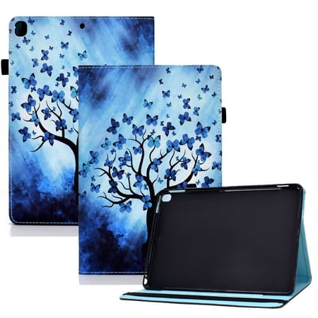 Dteck Smart Case for Apple iPad 9th Generation 10.2" (2021),Magnetic Card Wallet Patterned iPad 8th/7th Gen 10.2-inch Case Leather Kickstand Shockproof Automatic wake/sleep Cover,Buttery and Tree